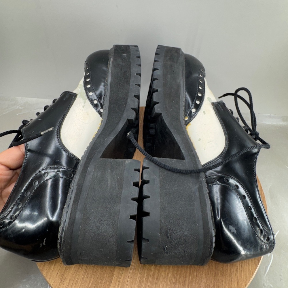 Bed Stu Platform Wingtip Oxfords 9.5 Black White Goth Grunge Chunky Lug Sole - Picture 6 of 15